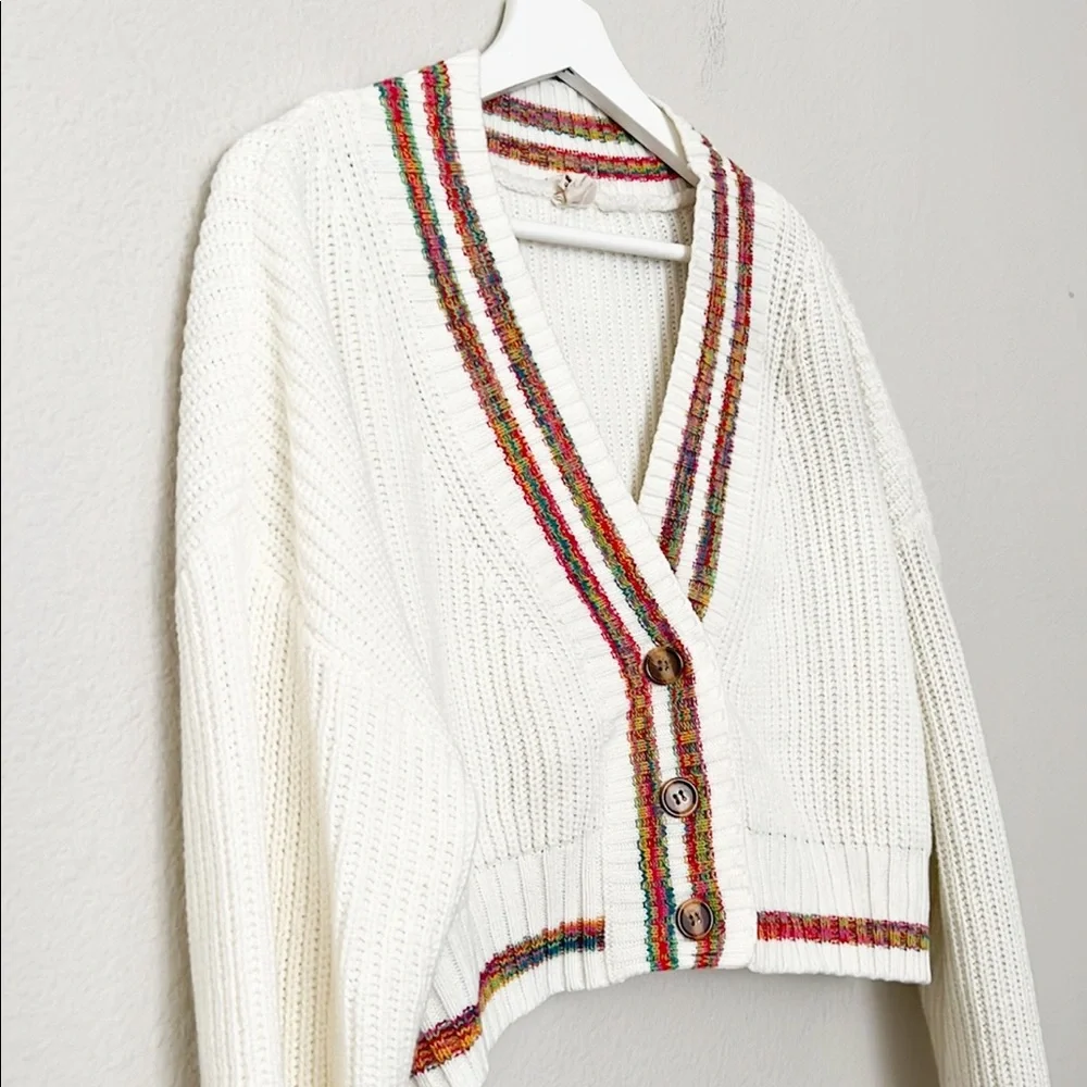 Cropped Ribbed Ivory Cardigan - Picture 2 of 5